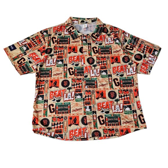 Men's San Francisco SF Giants All Over Print Button Up Shirt Aloha‎ Hawaii Sz XL - Picture 1 of 6
